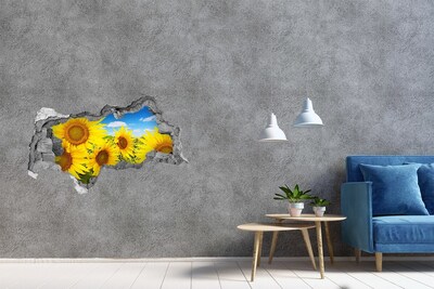 Sticker mural effet trou 3d Un paradis floral avec des tournesols