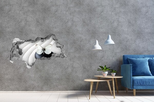 Autocollant à effet 3d trou Un papillon sur une pierre dans un cadre zen