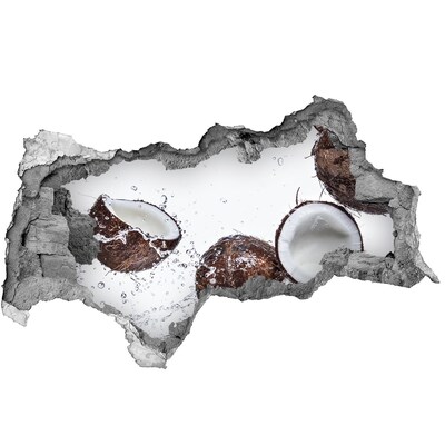 Sticker mural effet trou 3d Noix de coco avec de l'eau béton