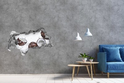 Sticker mural effet trou 3d Noix de coco avec de l'eau béton