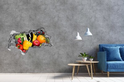 Autocollant mural trou Fruits et légumes dans un trou dans le mur