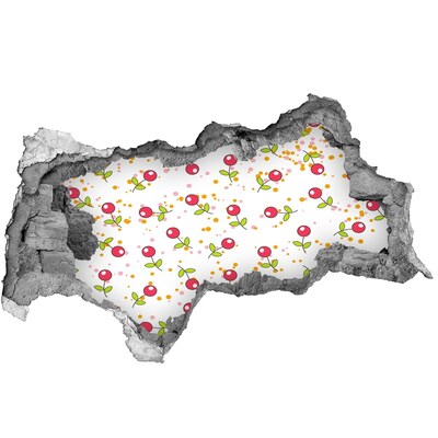 Sticker mural effet trou 3d Cerises béton