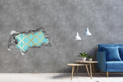 Sticker mural effet trou 3d Motif orné de motifs dorés