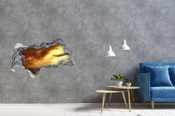 Autocollant à effet 3d trou Coucher de soleil à travers un trou dans le mur