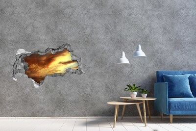 Autocollant à effet 3d trou Coucher de soleil à travers un trou dans le mur