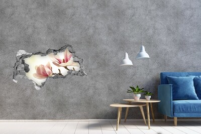 Sticker mural effet trou 3d Fleur de magnolia en béton