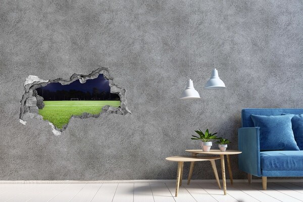 Sticker mural effet trou 3d Terrain de football la nuit