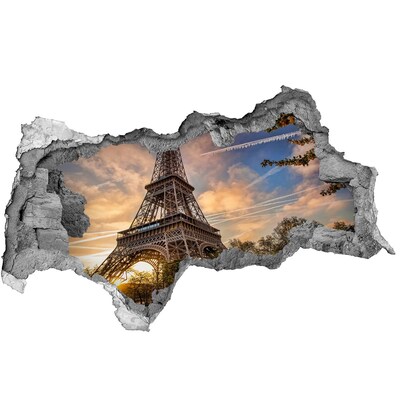 Sticker mural effet trou 3d La tour Eiffel sous le soleil couchant