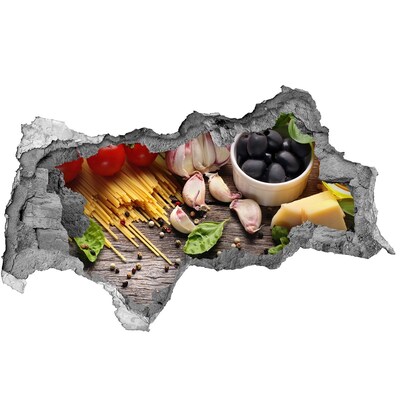 Autocollant mural trou Cuisine italienne avec des pâtes et de l'ail