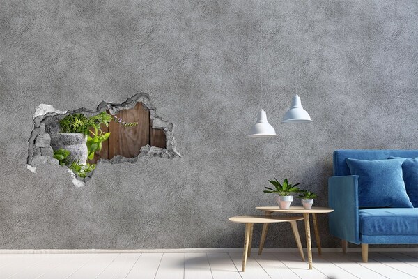 Autocollant mural trou Herbes dans un mortier béton