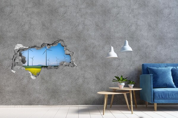 Sticker mural effet trou 3d Fermes venteuses dans des champs verdoyants