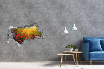 Sticker mural effet trou 3d Paysage floral dans la prairie