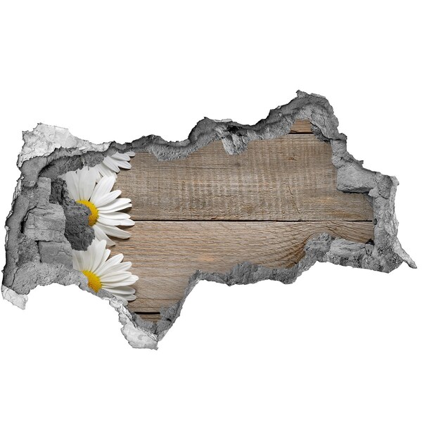 Autocollant à effet 3d trou Un mur abîmé avec un fond en bois