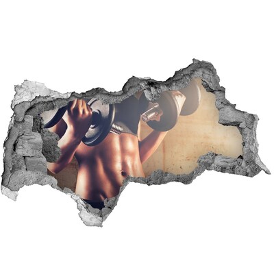 Sticker mural effet trou 3d Salle de sport en action