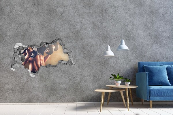 Sticker mural effet trou 3d Salle de sport en action