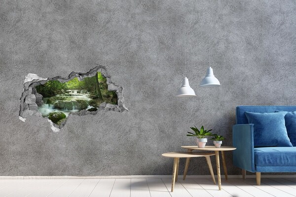 Sticker mural effet trou 3d Vallée verdoyante avec une cascade
