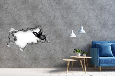Sticker mural effet trou 3d Chien élégant avec un verre