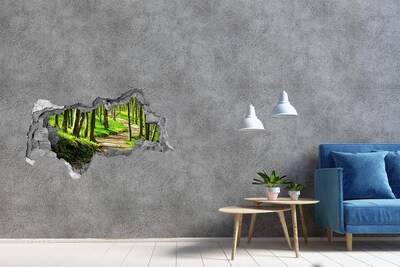 Sticker mural effet trou 3d Sentier forestier au soleil
