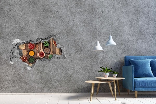 Autocollant mural trou Épices et herbes béton