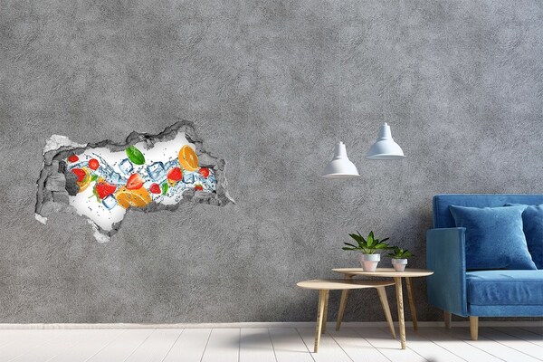 Sticker mural effet trou 3d Fruits sur glace béton