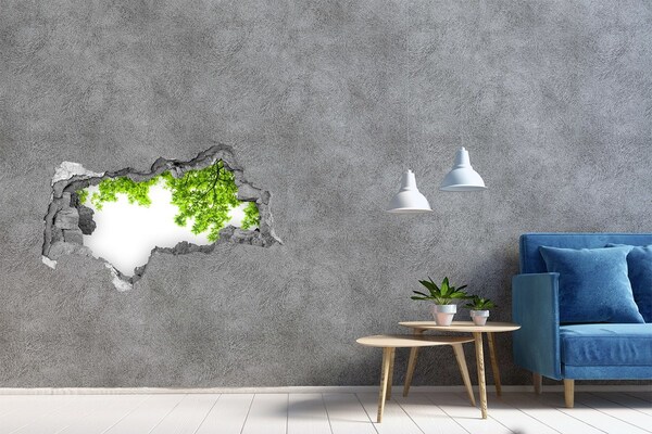 Sticker mural effet trou 3d Une oasis de verdure derrière le mur