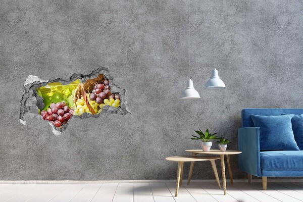Sticker mural effet trou 3d Raisins dans un panier béton