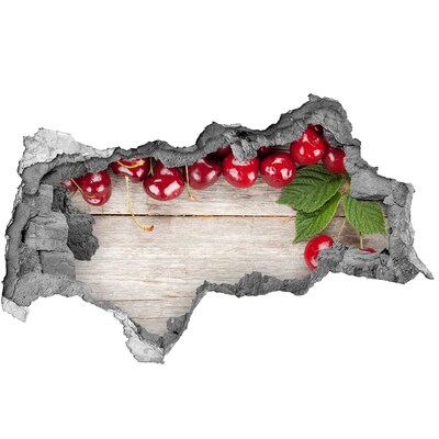 Sticker mural effet trou 3d Cerises dans le béton