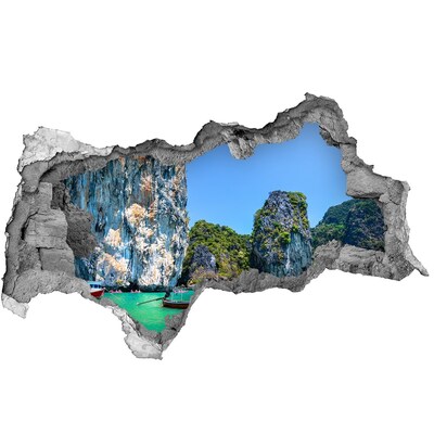 Autocollant mural trou Baie des Caraïbes avec un bateau