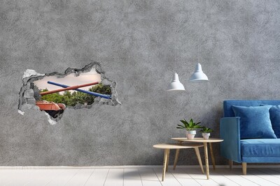 Autocollant à effet 3d trou Bataille de chars dans les ruines