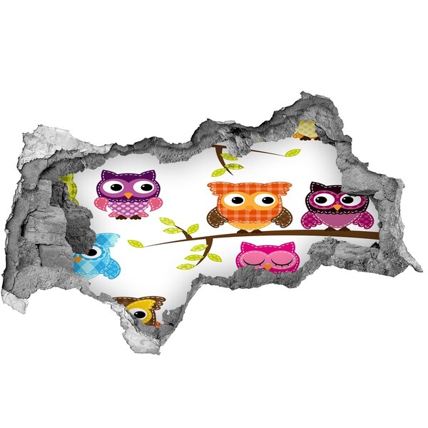 Sticker mural effet trou 3d Des hiboux colorés sur une branche