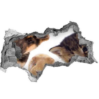 Autocollant à effet 3d trou Des animaux venus d'au-delà du mur