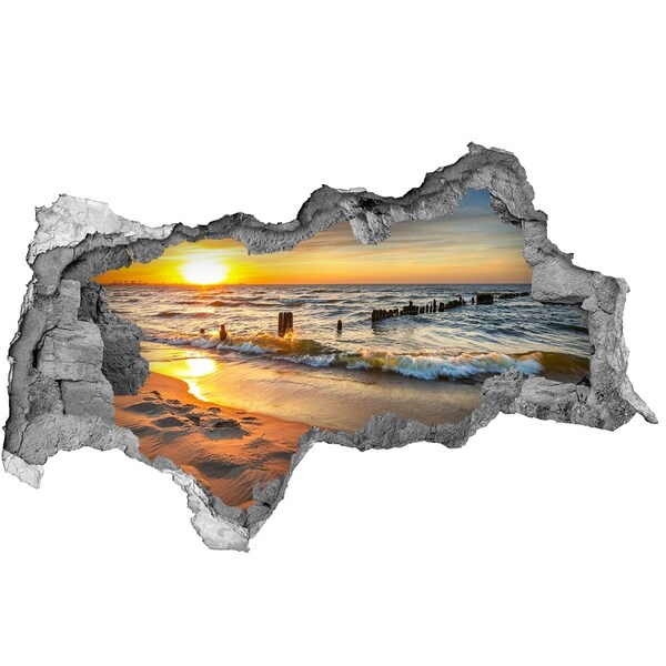 Sticker mural effet trou 3d Coucher de soleil sur la mer