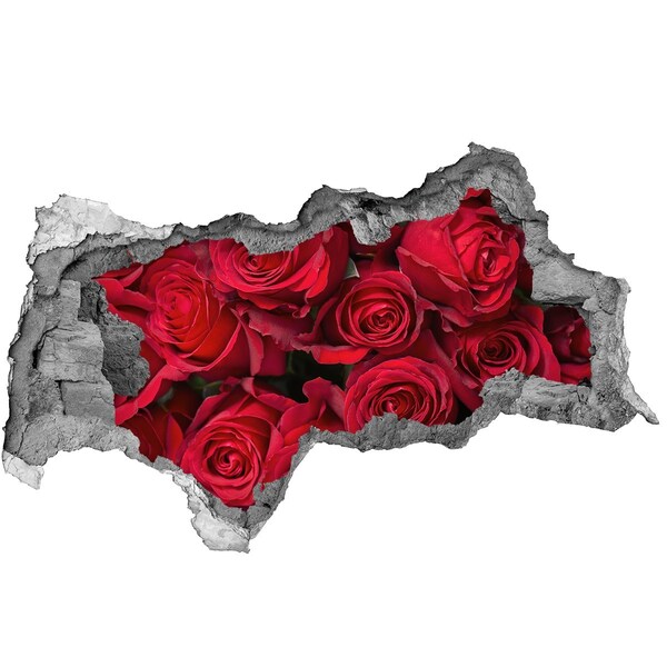 Autocollant à effet 3d trou Un bouquet de roses rouges dans un trou dans le mur