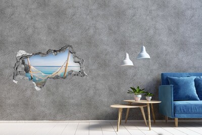 Sticker mural effet trou 3d Oasis tropicale avec hamac