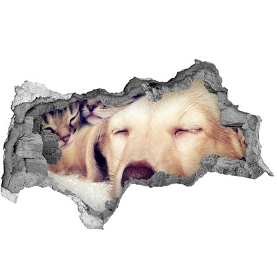 Autocollant à effet 3d trou Chien mignon dans un trou dans le mur