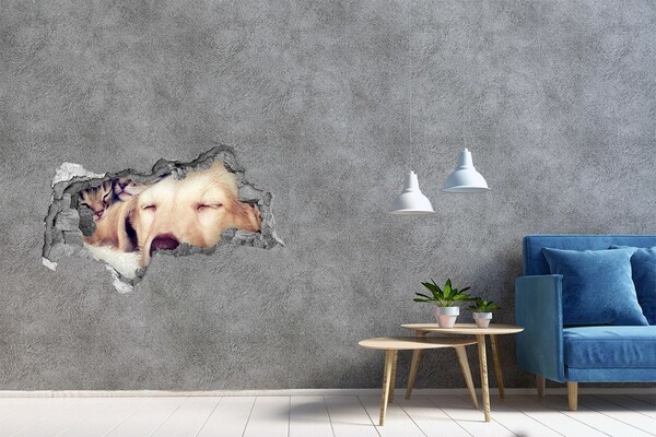 Autocollant à effet 3d trou Chien mignon dans un trou dans le mur