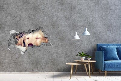Autocollant à effet 3d trou Chien mignon dans un trou dans le mur