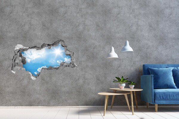 Sticker mural effet trou 3d Ciel bleu avec des nuages