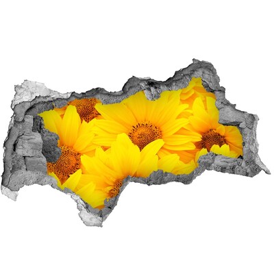Autocollant à effet 3d trou Des tournesols dans un trou dans le mur