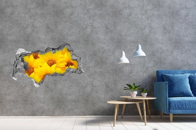 Autocollant à effet 3d trou Des tournesols dans un trou dans le mur