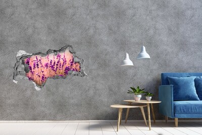 Sticker mural effet trou 3d prairie de lavande