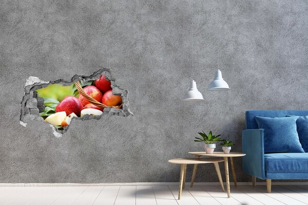 Sticker mural effet trou 3d Des pommes sucrées dans un panier