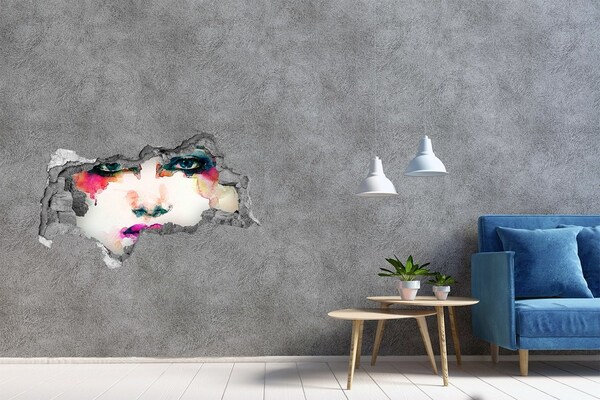 Sticker trou dans le mur Un portrait coloré dans un trou dans le mur