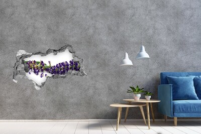 Autocollant à effet 3d trou Fleur de lavande à travers un trou dans le mur
