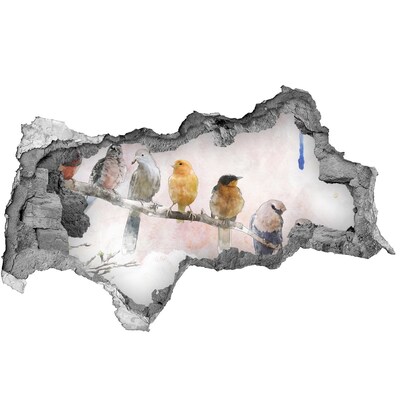 Sticker mural effet trou 3d Oiseaux sur une branche