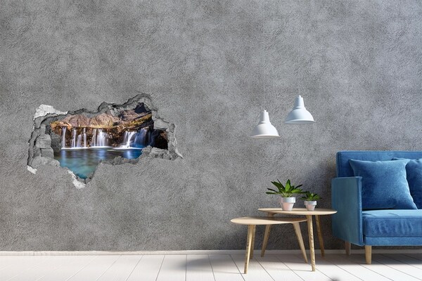 Sticker mural effet trou 3d Cascade dans les montagnes