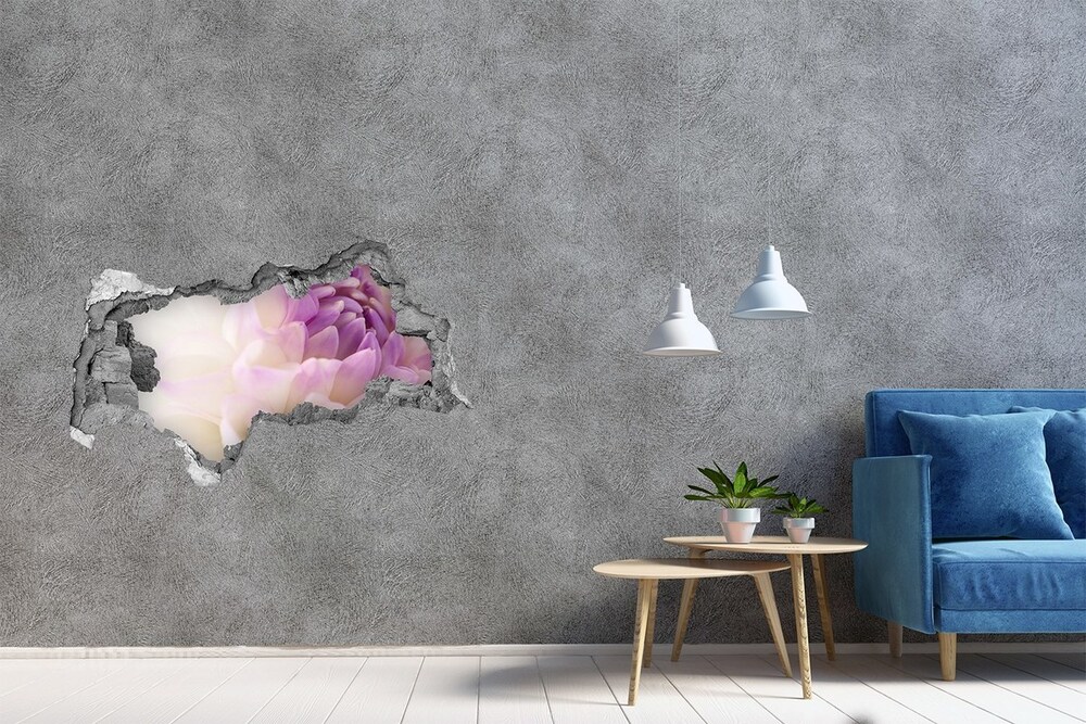 Sticker mural effet trou 3d Dahlia blanc béton