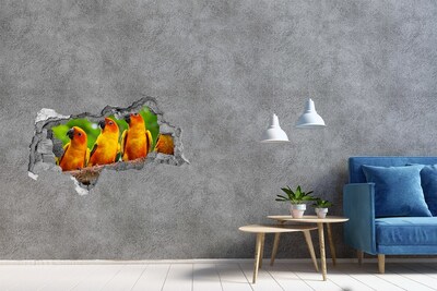 Sticker mural effet trou 3d Perroquets tropicaux dans un trou dans le mur