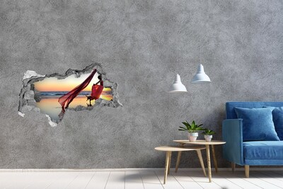 Sticker mural effet trou 3d Danser sur la plage au coucher du soleil