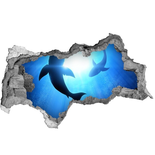 Sticker mural effet trou 3d Monde sous-marin avec des requins